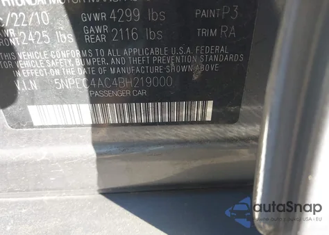 2011 Hyundai Sonata Se from USA, damaged, VIN 5NPEC4AC4BH219000